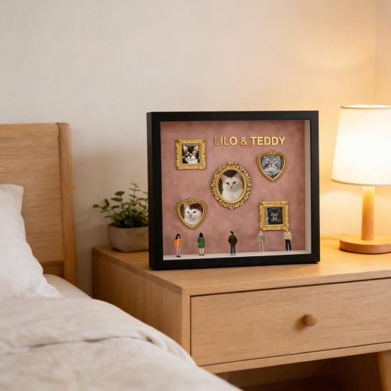 DIY Mini Museum Silhouette Box Personalized Photo Display Shadow Box Frame Kit with Mini Gold Frames Figurines Pet Memorial Gift for Home Bedroom Desk
