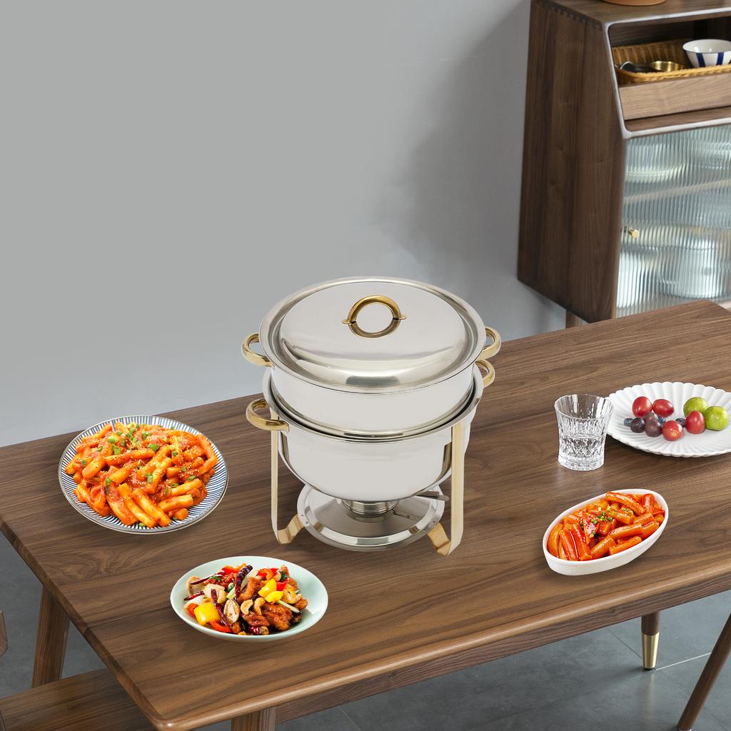 Large 13.5L Round Gold Chafing Dish, 14 Qt Stainless Steel Chafer for Catering, Buffet - -Keep Food Warm, Commercial & Home Use