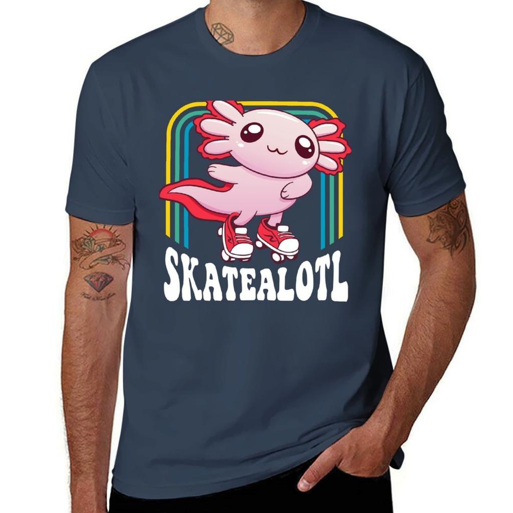 Funny Disco Roller Skate Axolotl  Pastel Kawaii Salaunisexder Skater Tshirt Big And Tall Casual Tshirt