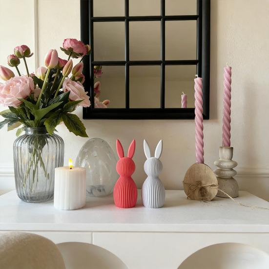 1/2Pcs Easter Bunny Figurine 3D Printed Ribbed Rabbit Statue Sculpture Home Office Holiday Party Table Centerpiece Decoration