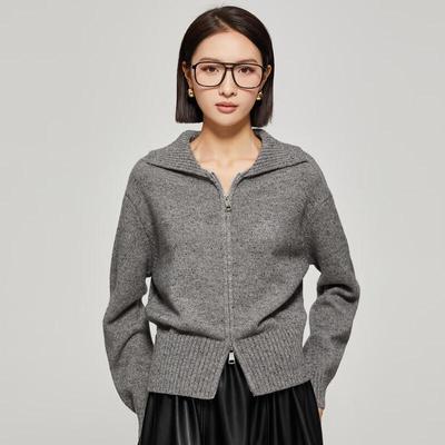 Women's Lapel Zipper Knit Sweater