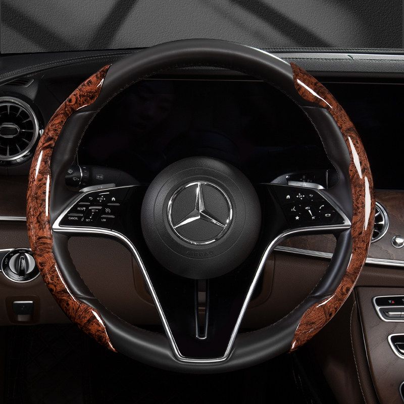 Ultra-Thin Card-Type Peach Wood Grain Car Steering Wheel Cover, Universal for All Seasons, Temperature-Regulating, Breathable, Non-Slip Handle Cover Peach Wood Coffee