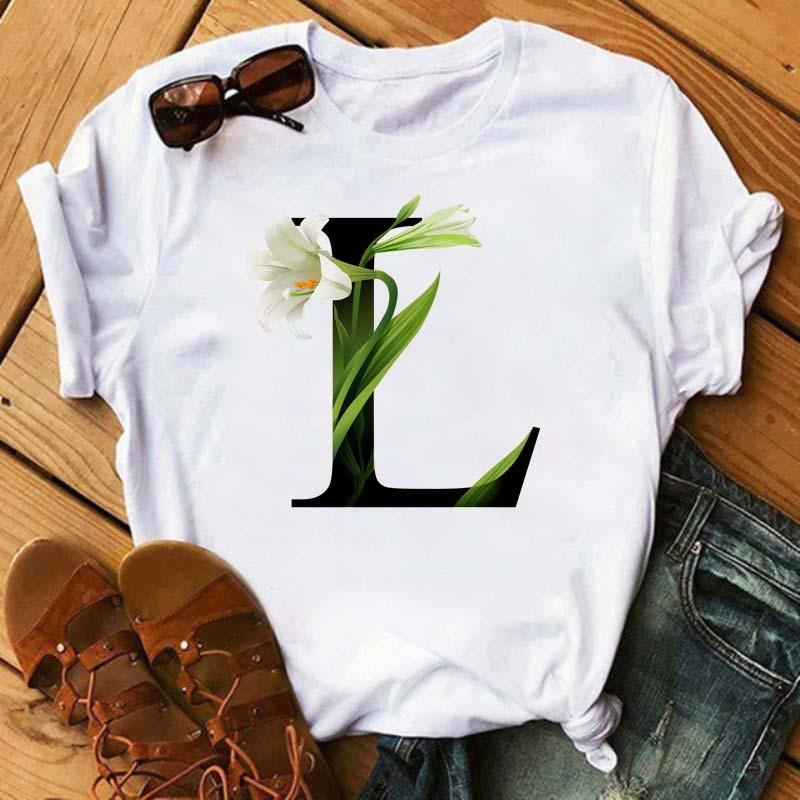 Womens Short Sleeved Tshirt with Floral Letter Print Top with Floral Pattern Casual Natural and Fashionable Daily WhiteTshirt