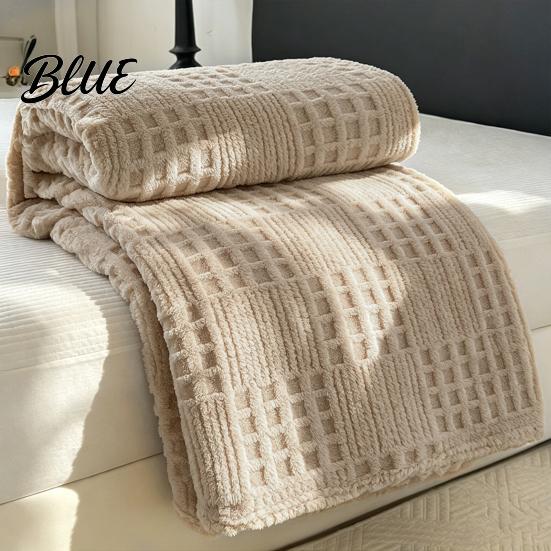 Office Lunch Break Milk Fleece Throw Blanket Waffle Checkered Blanket 3D Solid Color Plush Polyester