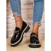 Vintage Metal Chain Platform Low-top Shoes 2025 Autumn New Muffin Plus Size British Style Small Leather Shoes for Women