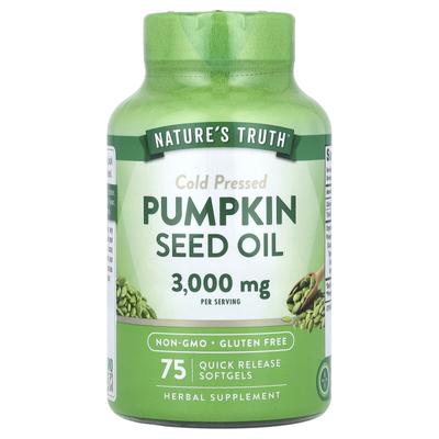 Nature's Truth, olej z pestek dyni, tłoczony na zimno, 3000 mg, 75 kapsułek o natychmiastowym uwalnianiu, (1000 mg w jednej kapsułce miękkiej)