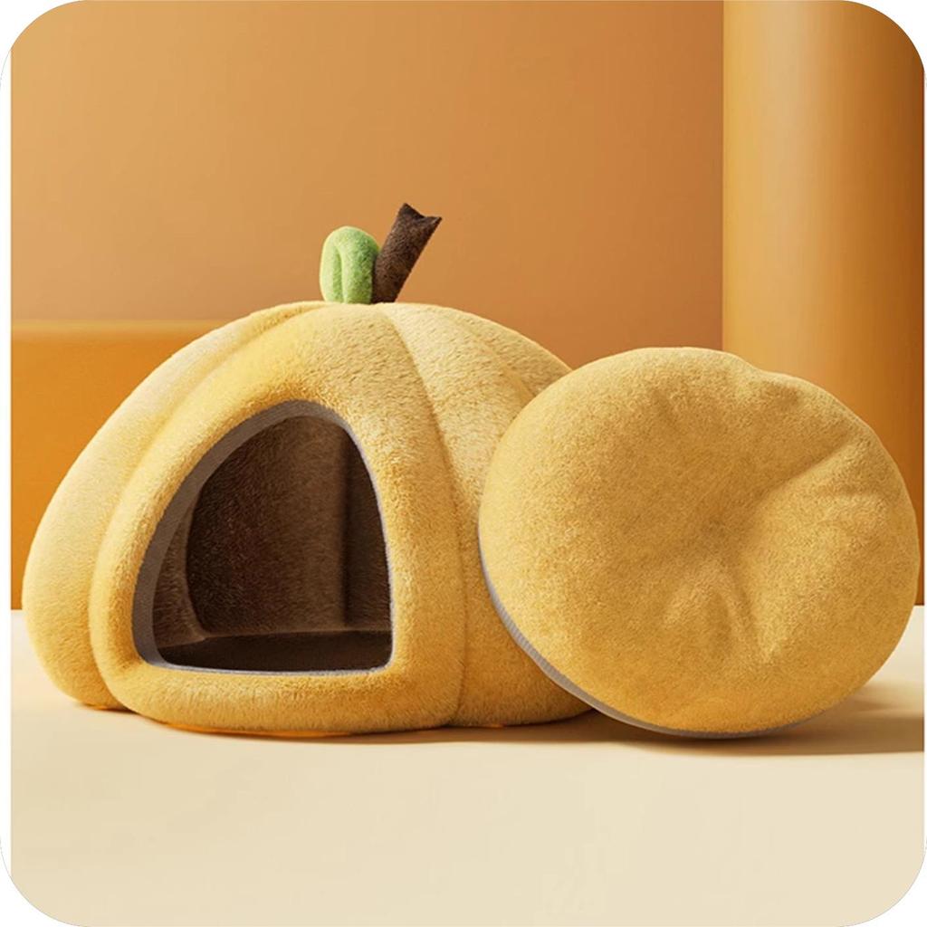 Pumpkin Shaped Cats Bed Autumn and Winter Cat Accessories Semi Enclosed Thermal Insulation Pet Dog Cat's House Pet Supplies Gift