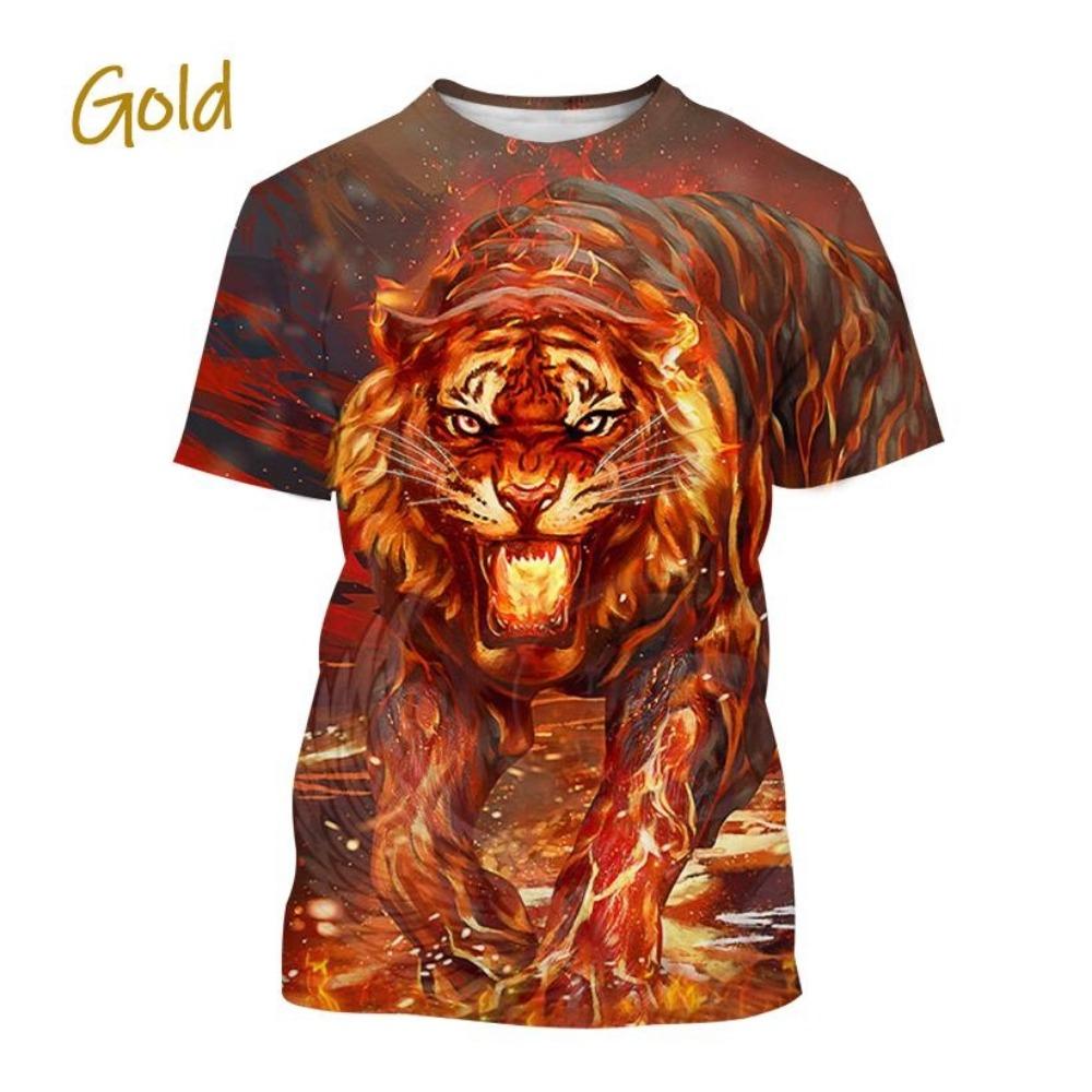 Hot-selling personalized fierce tiger 3D printed T-shirt, summer men's fashion, funny, cool, hip-hop animal short-sleeve top
