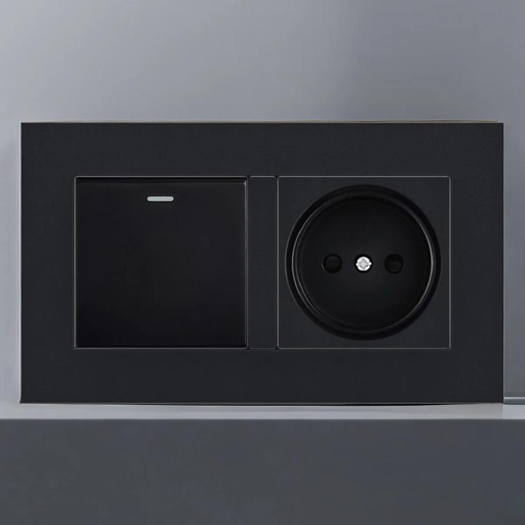 EU German Russian Standard Electrical Plug Socket Wall Power Outlet Panel 16A European RU Round Hole Power Outlet AC 250V Black