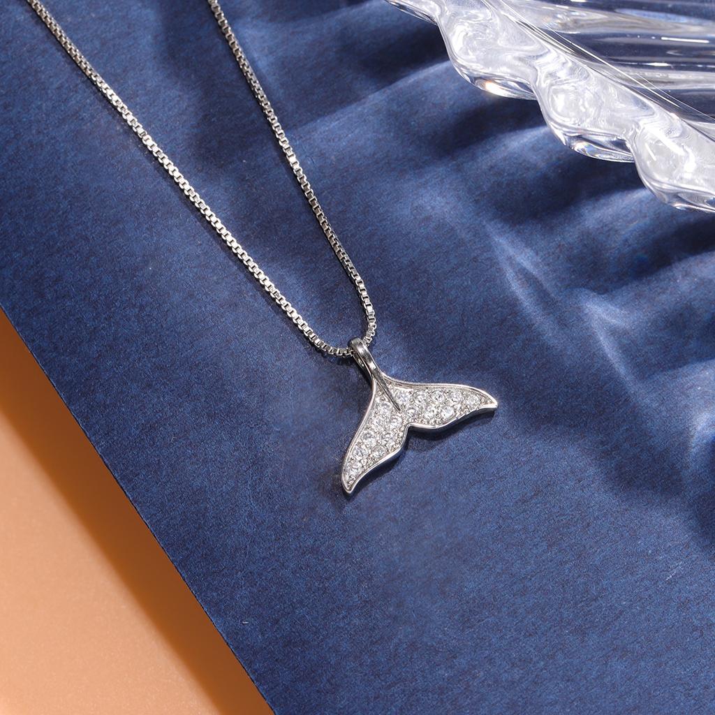 Mermaid Tail Fish White Fishtail Crystal 925 Sterling Silver Clavicle Chain Pendant Necklaces