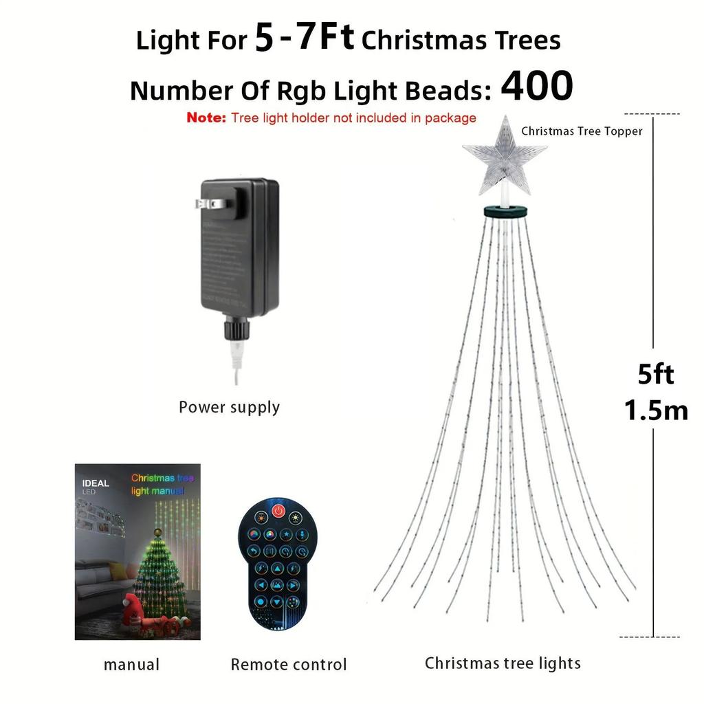 Christmas Tree LED Lights 400LEDs Smart RGB LED String Lights Holiday Decoration for Indoor Outdoor Tree APP/Remote Control