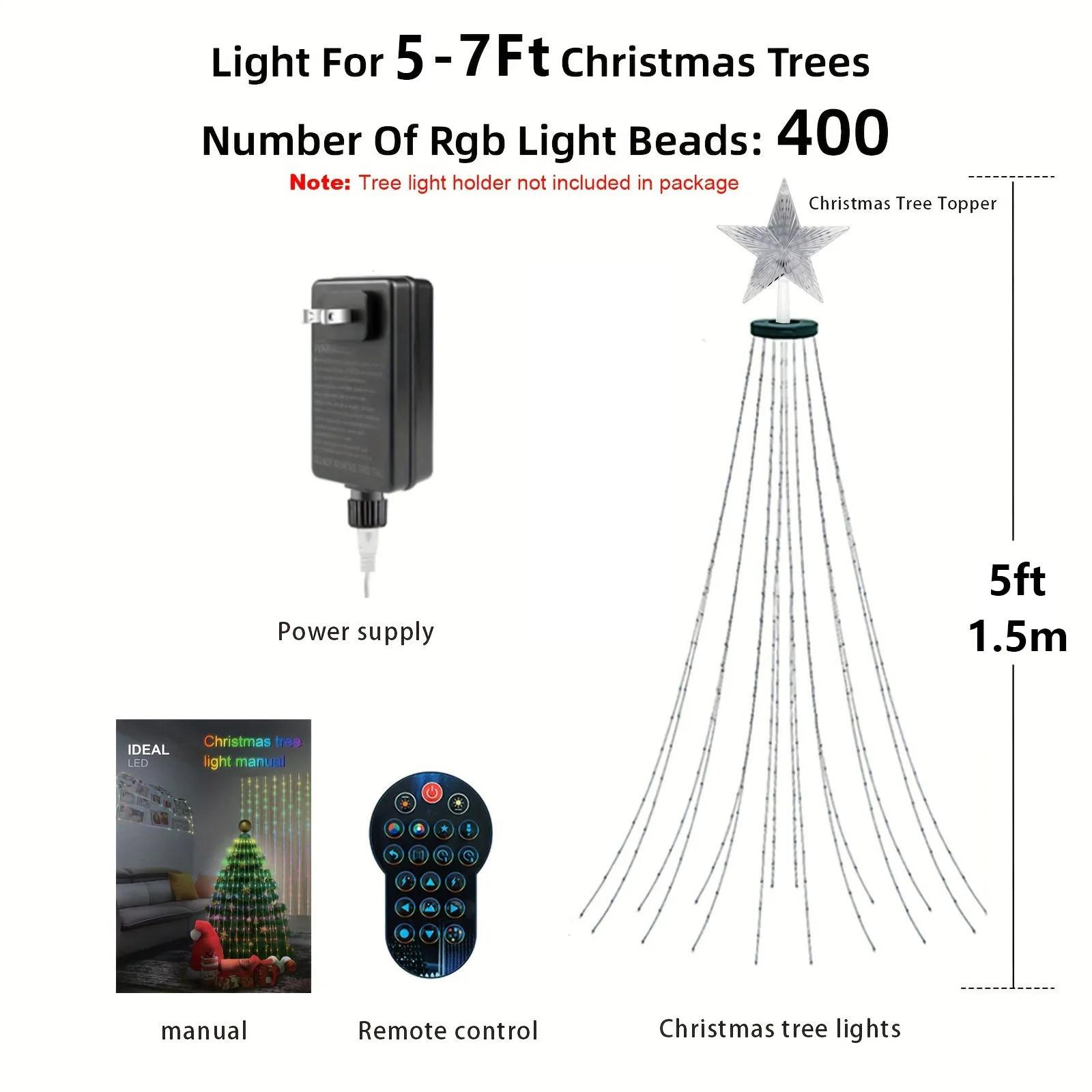 

6/7Ft Fairy LED Lights Smart LED RGB Christmas Tree Lights with Star Topper DIY Color Music Sync Timer for Christmas Tree Decor UK Plug