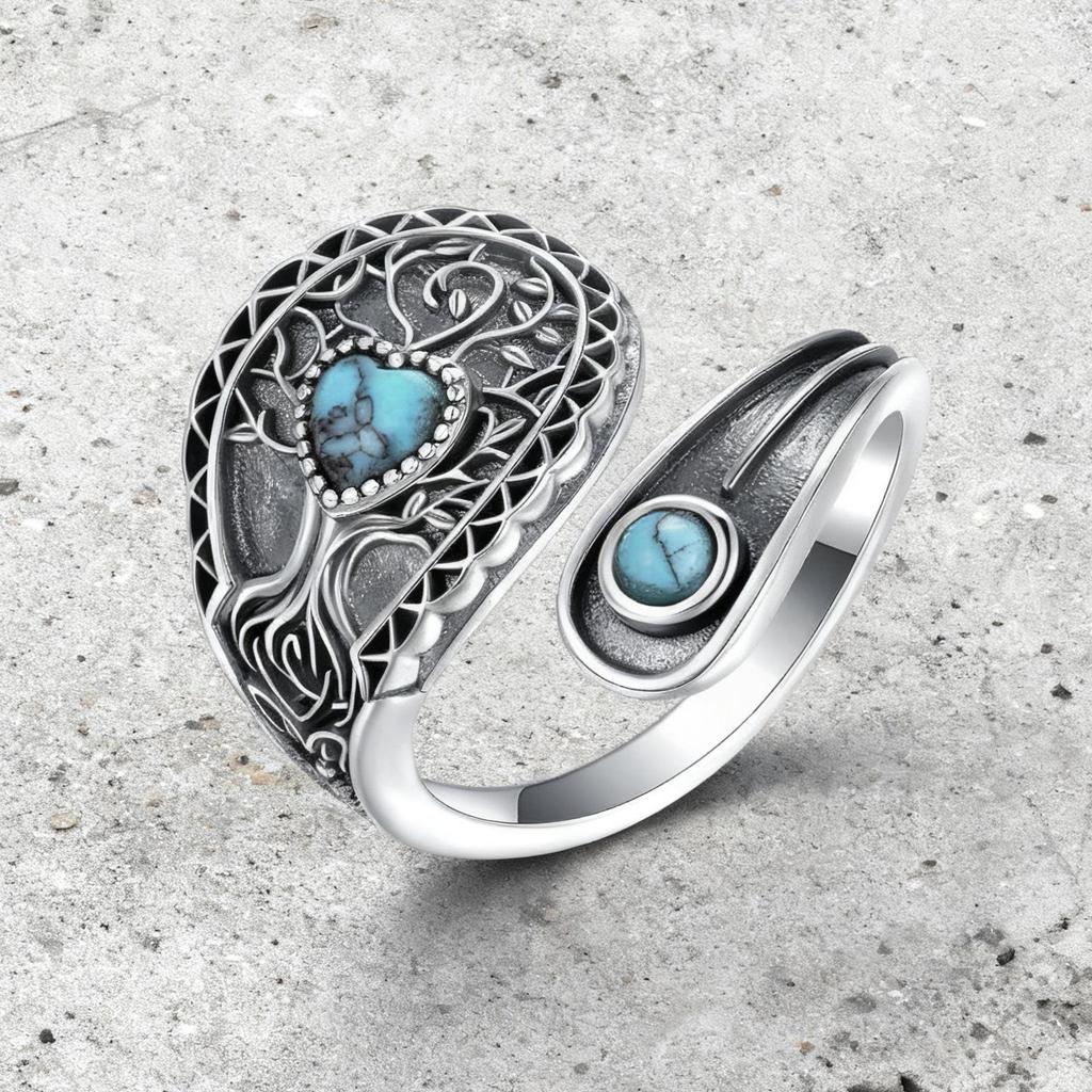 Adjustable Branch Flower Double Turquoise Ladies Ring - Versatile and Stylish Accessory