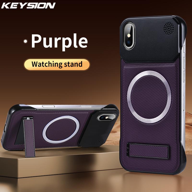 

KEYSION Luxury Magnetic PU Leather Aromatherapy Phone Case for iPhone X XS Max Hard PC Kickstand Borderless Back Cover for iPhone XS Max фіолетовий