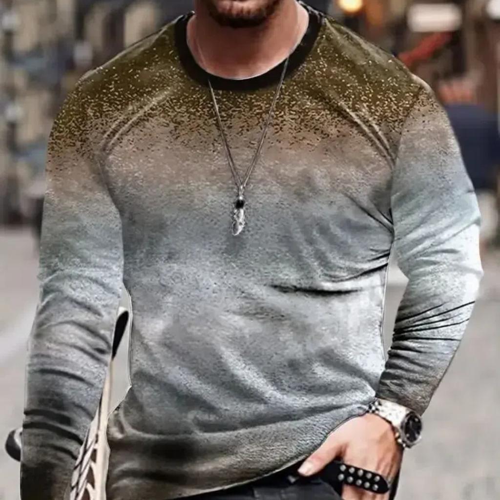 2024 Vintage Men's T-Shirt Color Block Long Sleeve 3D Clothing Print Harajuku Oversized Tops Men's Outdoor Jogging T-Shirt Tops