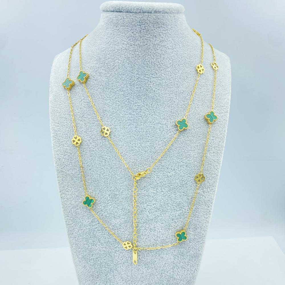 Titanium Steel 9MM Four-leaf Flower 20 Flowers Sweater Chain 90CM Double-sided Lucky Four-leaf Clover Necklace Spring Fall and Winter Necklace