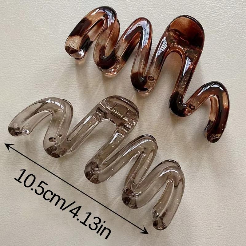 2pcs Women's Y2K Wavy High Glossy Amber Brown 10.5cm/4.13in Large Lightweight Plastic Hair Clip, Elegant and Minimalistic