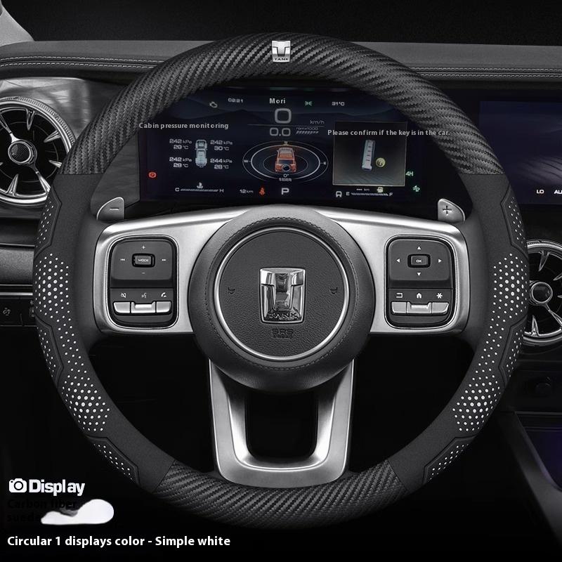 For Great Wall TANK 300 400 500 700 Carbon fiber Suede Microfiber Leather Anti-slip Car Steering Wheel Cover Auto Accessories