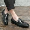 Men's Casual Leather Tassel Loafers, Size 48 - British Style Crocodile Pattern Slip-ons for Autumn