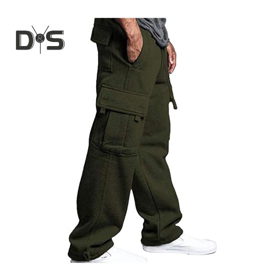 Men Spring Fall Pants with Multi Pockets Drawstring Elastic Waist Wide Leg Plus Size Sweatpants Stretchy Slacks Solid Color Loose Street Style Sport