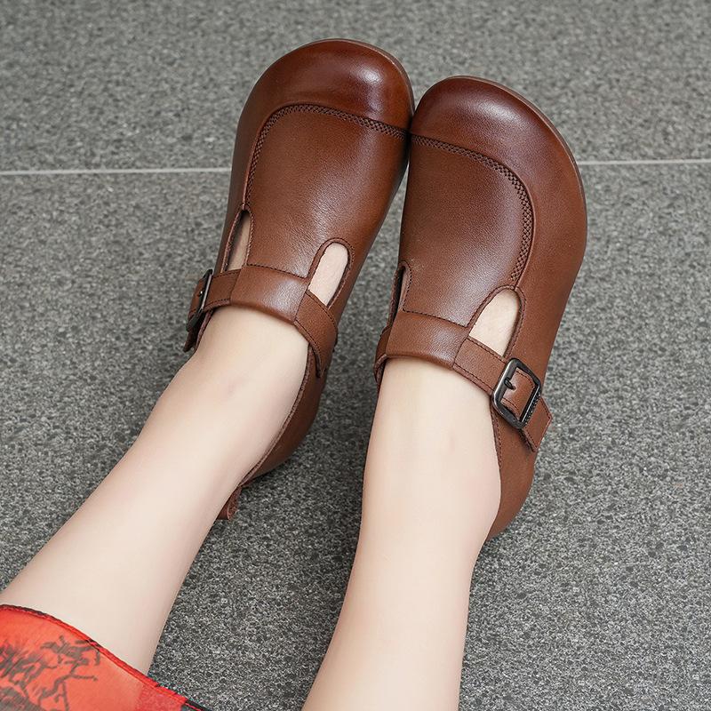 Spring and Autumn Mother Leather Shoes Medium and Old Women's Shoes New First-layer Cowhide Soft Sole Non-slip Middle-aged Single Shoes Women