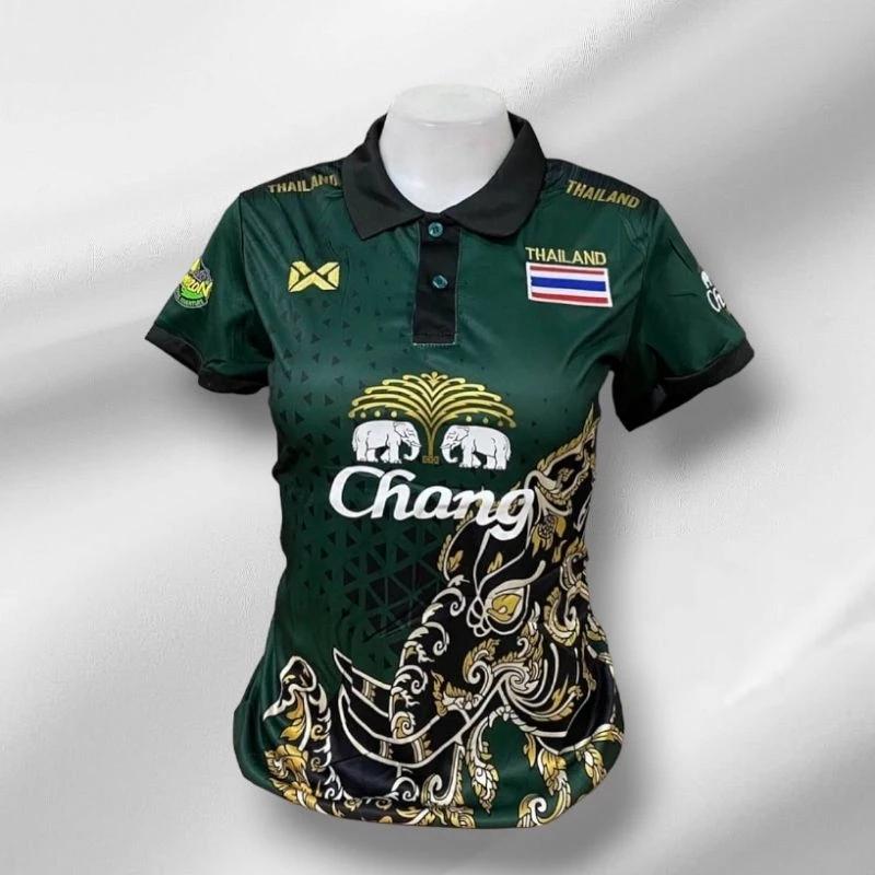 Dámský Thajsko Národní Fotbalový Tréninkový DRES POVZBUZOVÁNÍ Fanoušek Potisk Vintage Retro Rychleschnoucí Polokošile Krátký Rukáv Uniforma Slon Sport Outdoor