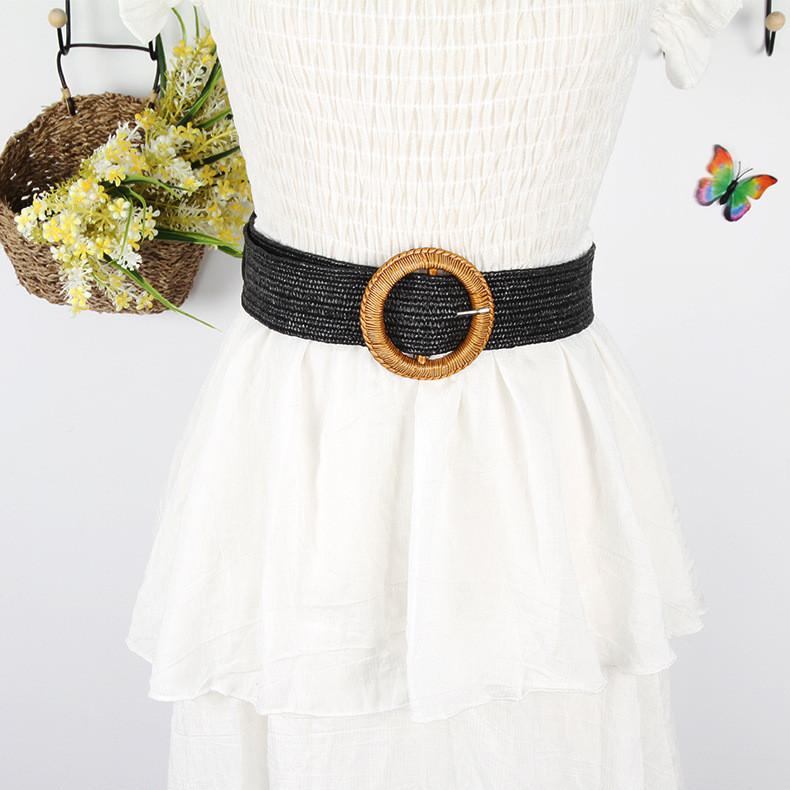 Waist Rope Weave Bamboo Kno Imitation Woven Round Buckle Women Waist Belt Gift