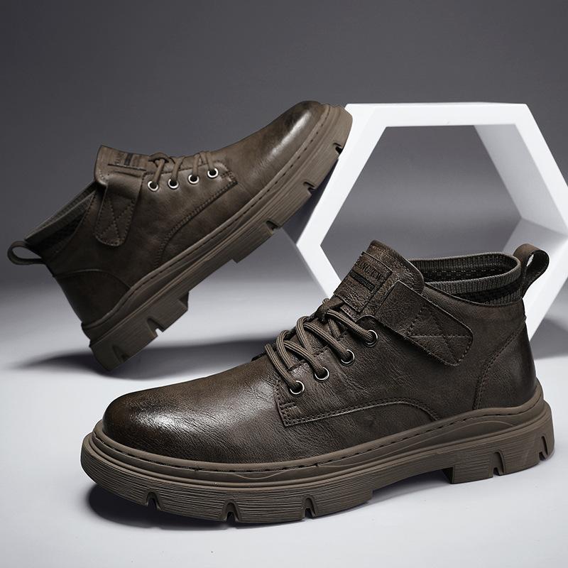 Stivali da Uomo Outdoor Trendy Stivali da Uomo Stile Britannico Scarpe in Pelle Stivali da Uomo Stivaletti da Lavoro