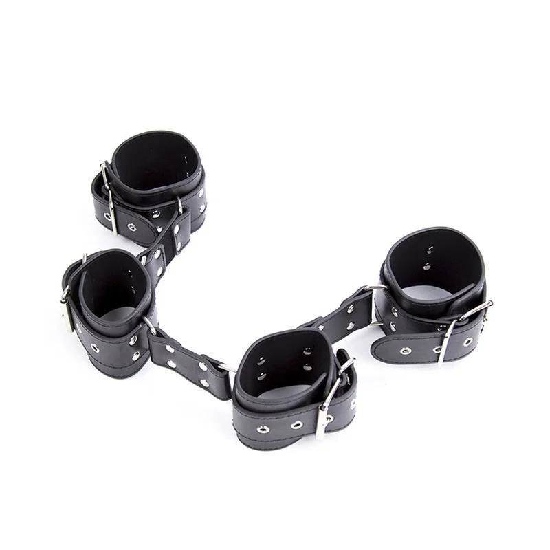 Manyjoy PU Leather Bondage Open Leg Bar Hand Cuffs Ankle Thigh Cuffs Bondage Shackles Open Leg Cuffs Erotic Sex Toys for Couple