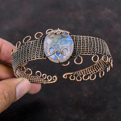 Rainbow Mystic Opal Cuff Bracelet Copper Wire Wrapped Bangle Handmade Adjustable Cuff Bracelet Copper Jewelry Gemstone Bangle Gift For Women