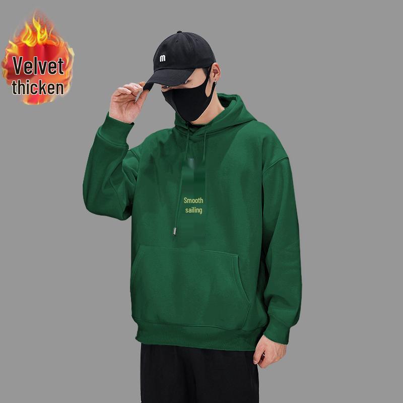Shawn Yue Fleece-Lined Hoodie: Men's Hong Kong Style, Autumn/Winter, Trendy Brand, Large Size, Versatile Shirt