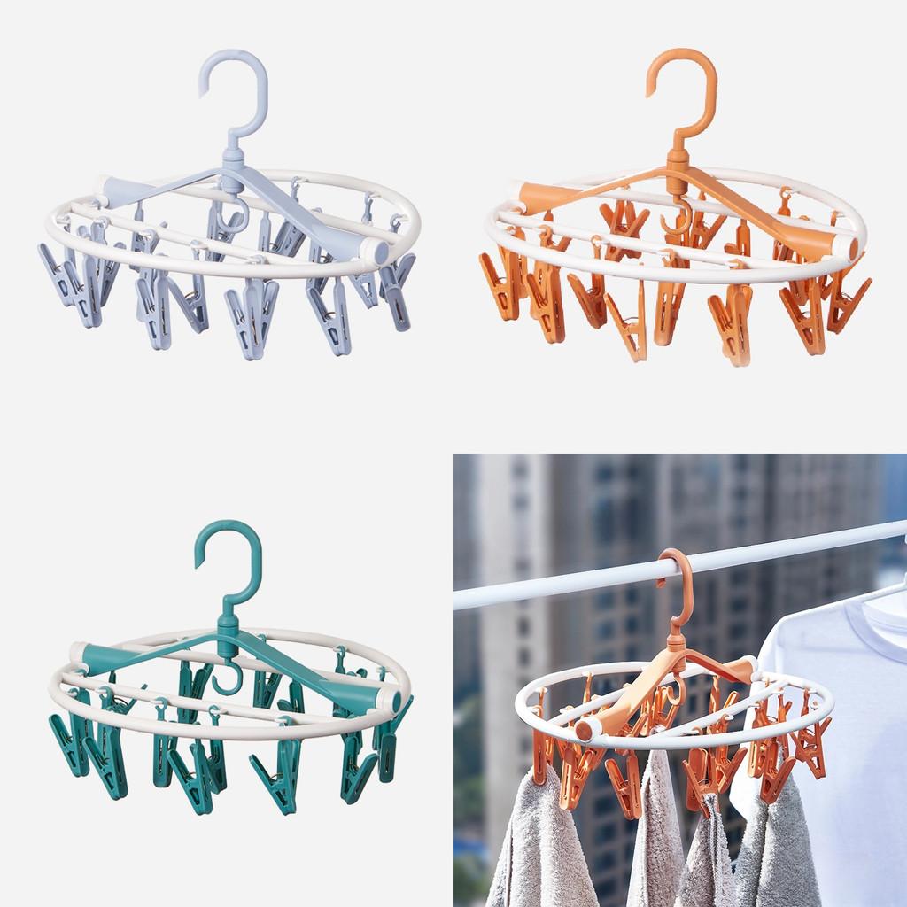 High-quality Plastic Round Shape Clothes Hanger With 20 Clips In Misty Blue