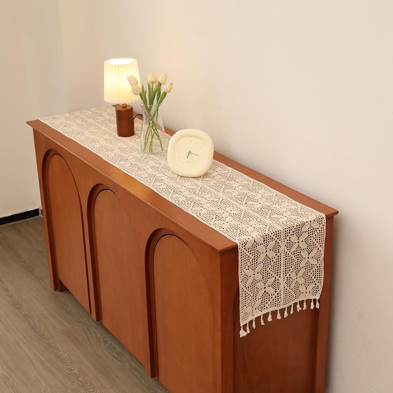 Farmhouse Table Runner with Tassels,Rustic Crochet Lace Home Decor for Kitchen,Wedding,Shower,Wedding,Bohemian Style Table