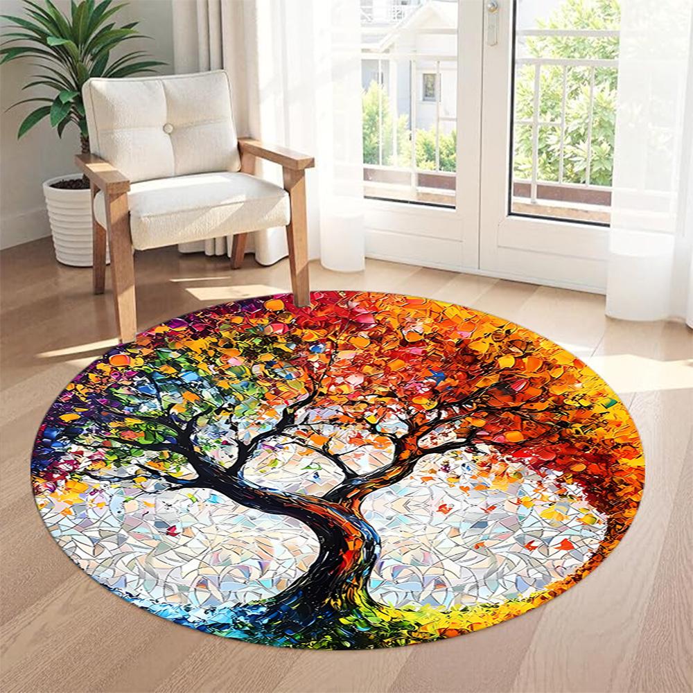 Tree Life Round Floor Mat Suitable for Dormitory Hallway Balcony Dining Room Antislip Round Carpet Office home decor Best for Christmas