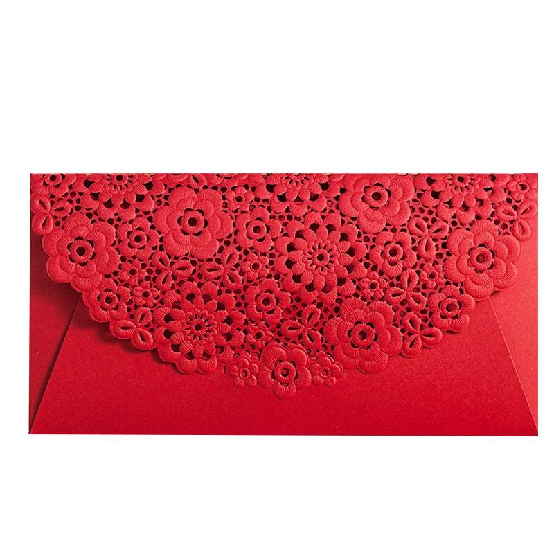 1PC Lucky Money Bag Rectangular Laser Engraving New Year Red Envelopes Marriage Hollow Embossed 3D
