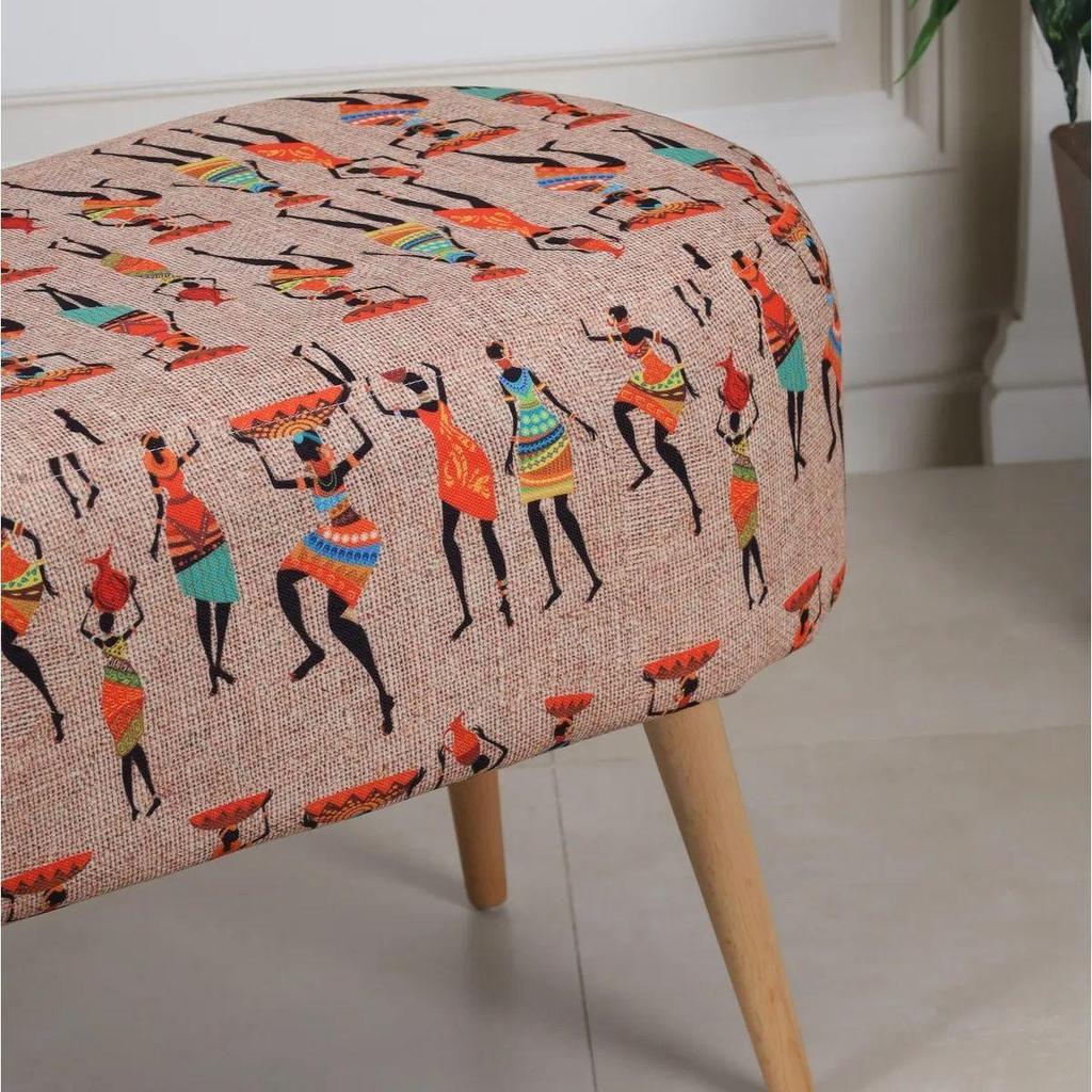 Decorative Multi-Purpose Pouf Sofa with Hornbeam Legs Digital Printing Bench Furniture for Home Living Room