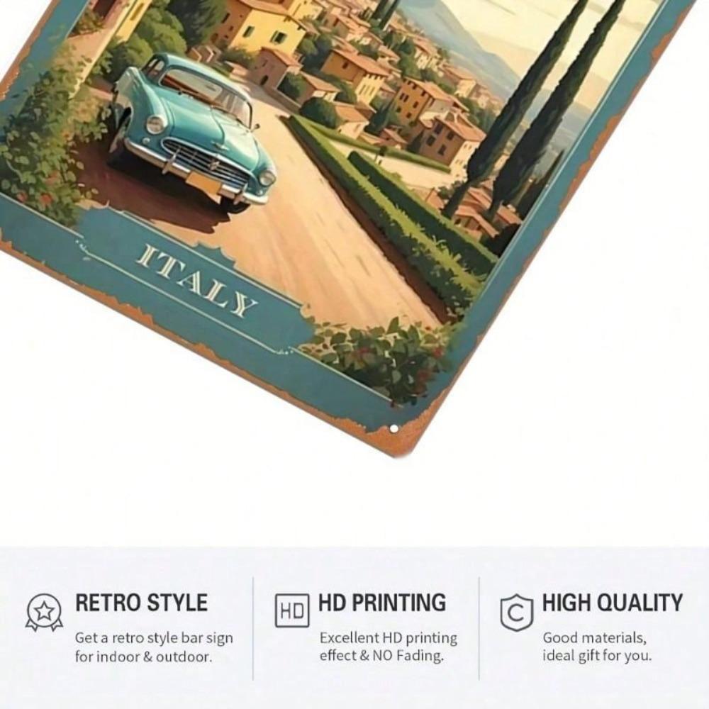 Segno in Latta Retro Auto Vintage Italia Toscana Decorazione Murale 8x12 Pollici