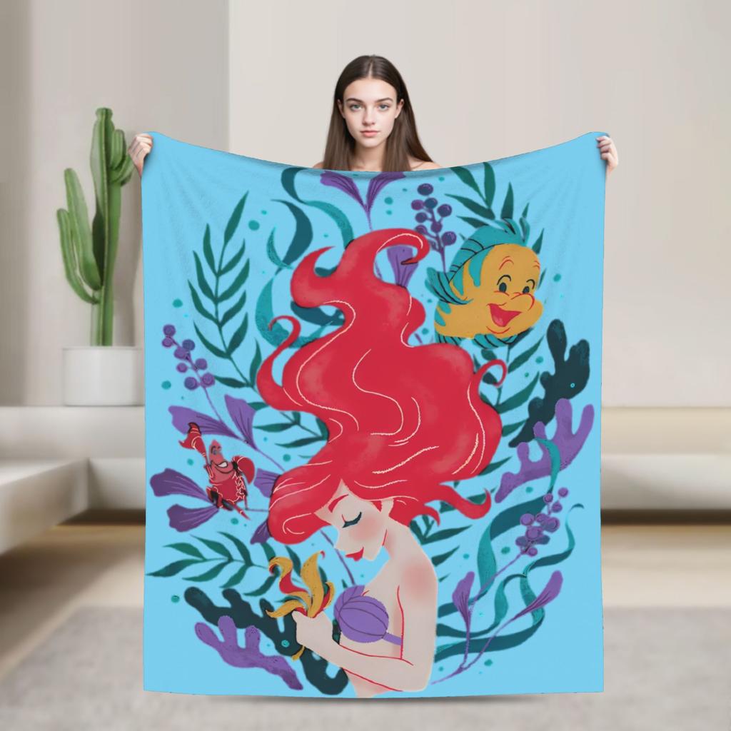 Flounder Sebastian and Ariel Wool Blankets Little Mermaid Vintage Throw Blankets for Home Hotel Sofa 200x150cm Rug Piece