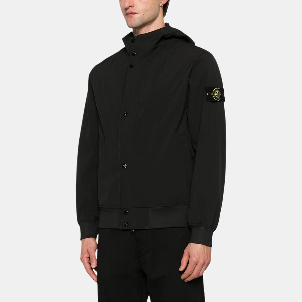 Stone Island SS25 Soft Shell Solid Color Casual Hooded Long Sleeve Windproof Waterproof Breathable Jacket Men jackets Black K1S1541000-90S0A22-V0029