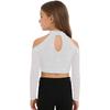 Girls Shiny Sequins Crop Top Long Sleeve Back Neck Press Buttons Closure Dance Shirt