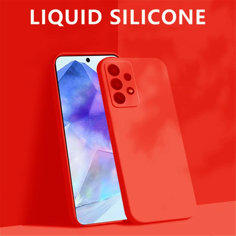 Quadratische einfarbige Flüssigsilikonhülle für Samsung Galaxy A05S A55 A04S A54 A53 S23 S24 Huawei P60 Redmi Note 13 iPhone 15 14 13 Pro Max ASoft Cover