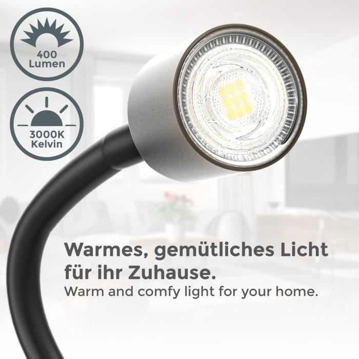 Lampe De Lecture LED - B.K.LICHT - Pivotante - Bras Flexible - Noir - 5W 3000K