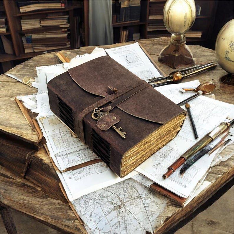 Antique Leather Bound Journal with Key Lock | Handmade Vintage Diary