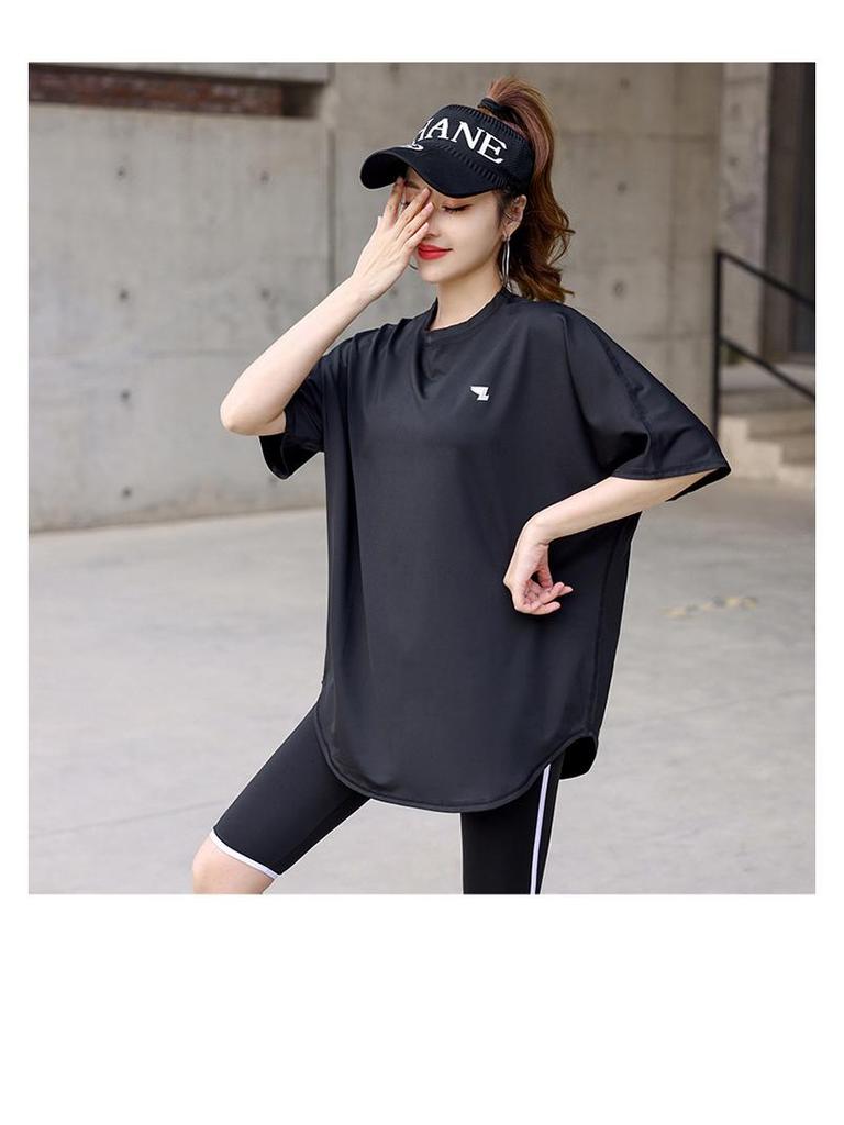Women's Plus Size Yoga Set: Loose Short Sleeve T-Shirt & Gym Shorts