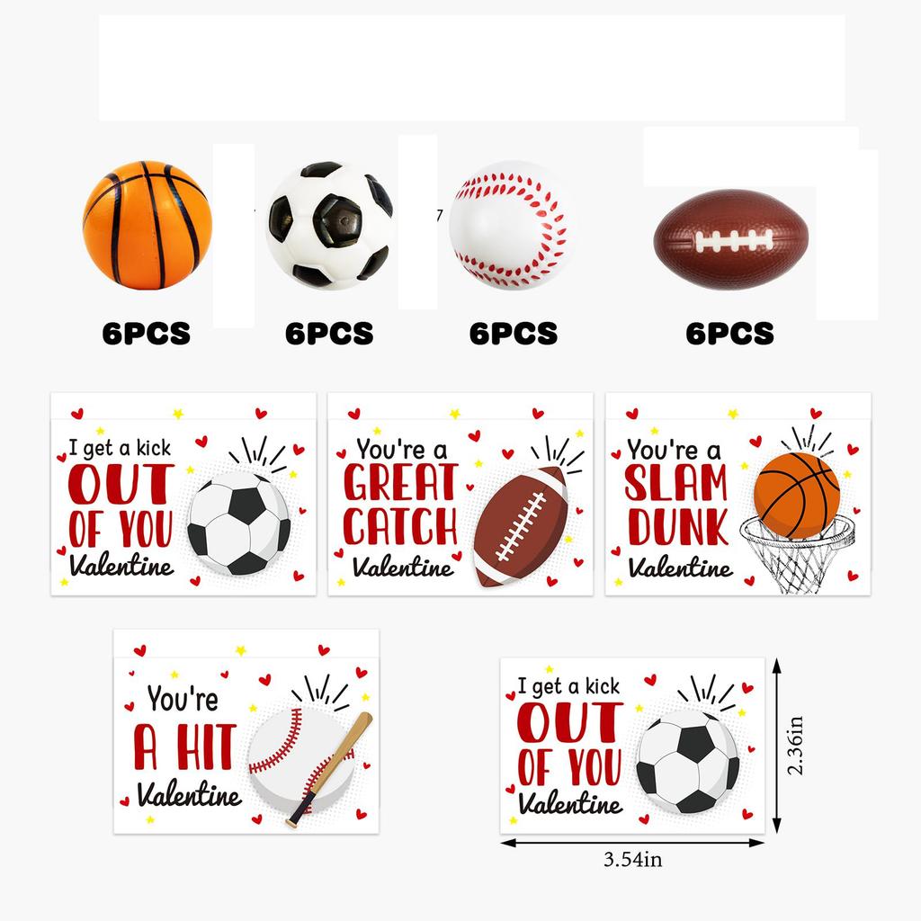 Alla hjärtans dag Barnpresent: Ett paket med 24 stressbollar med ett gratis Alla hjärtans dag-kort, lämpligt för både pojkar och flickor.