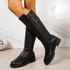 Stivali Lunghi da Donna con Suola Spessa, Punta Tonda, in Pelle Scamosciata, alla Moda e Casual, con Zip Laterale, fino al Ginocchio, Taglia 8