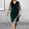 Party Dress V Neck Mesh 45720 Sleeves Elegant Sequin Summer Solid Color Plus
