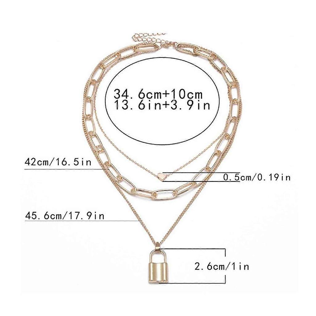 Layered Heart Necklace Gold Lock Chain Necklace Block Paper Clip Necklace