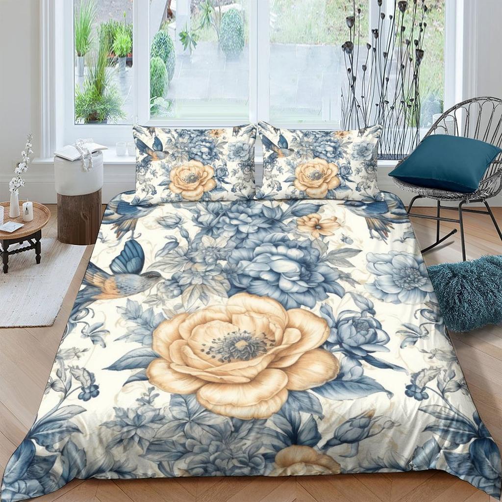 3D Digital Printing Hand-Painted Plant Flower Quilt Cover Pillowcase Two Or Three-Piece Set Polyester Abraded