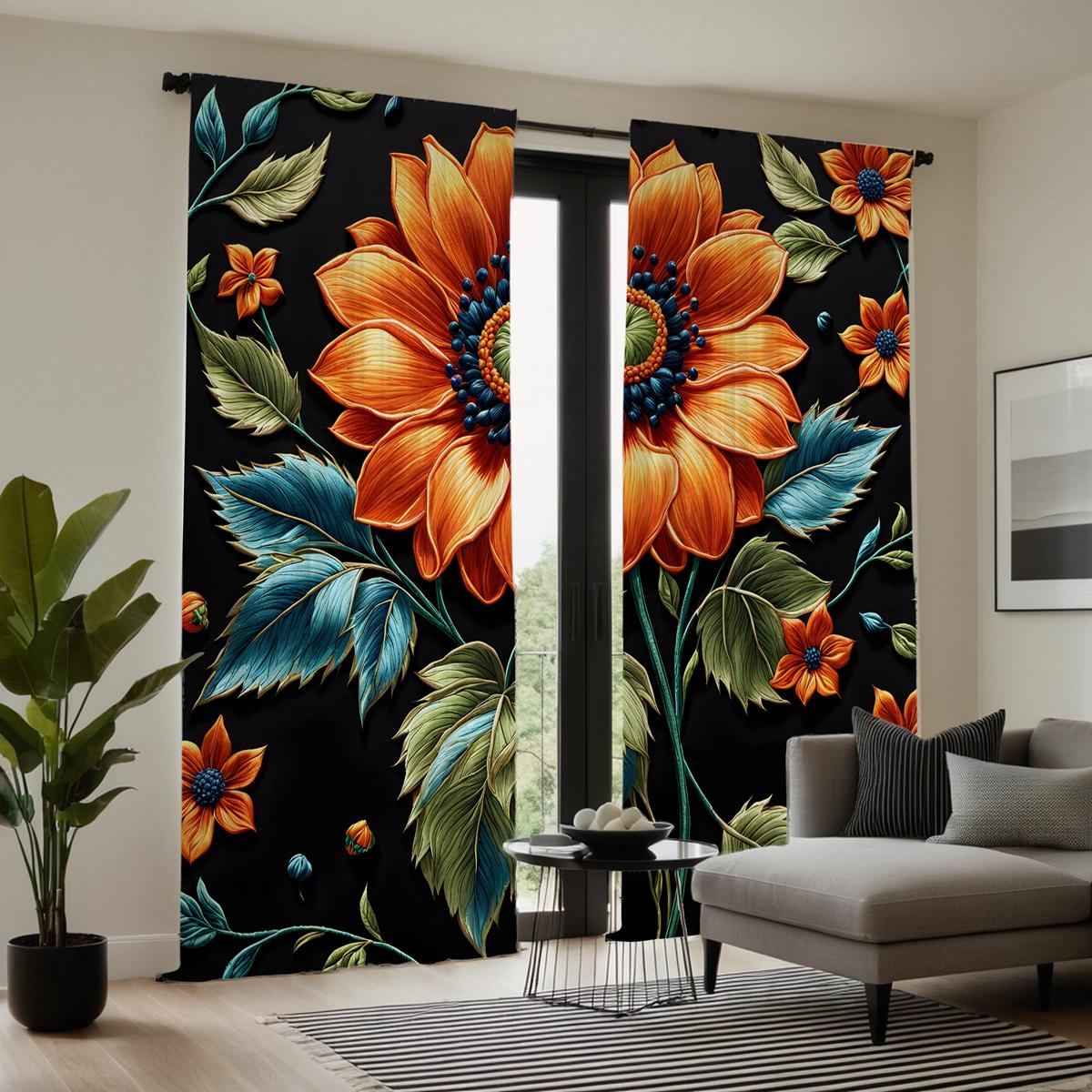 

2 шт. HD черная великолепная штора с подсолнухами Черная штора с цифровой печатью Стиль домашнего декора Украсить гостиную спальню wea W52H63inchW132H160cm